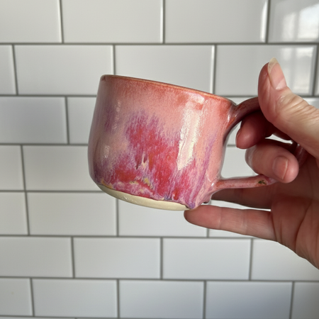 Handmade Ceramic Pink, Drip-Glaze Mug