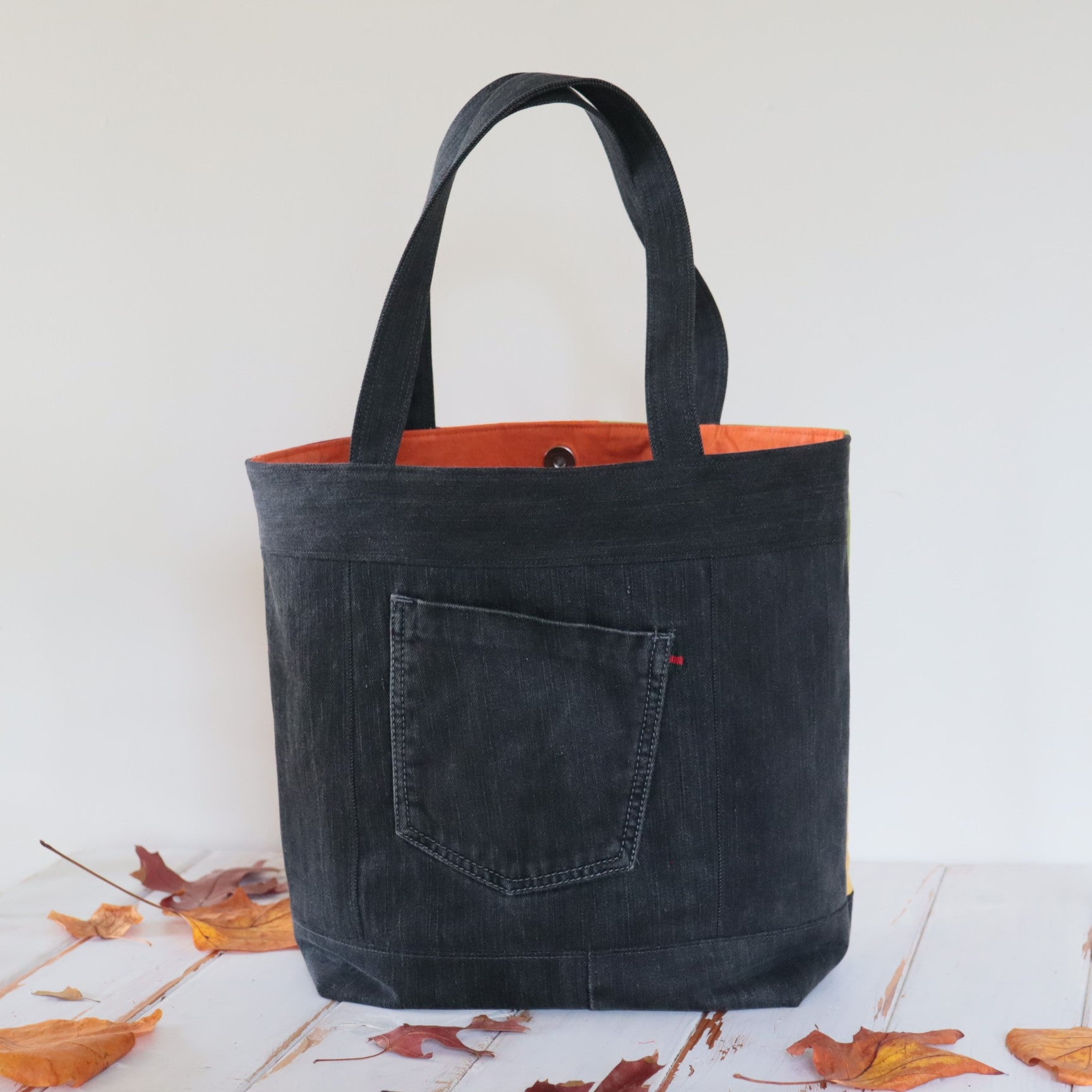 Tote Bag, Hand Dyed with upcycled denim, autumn colours