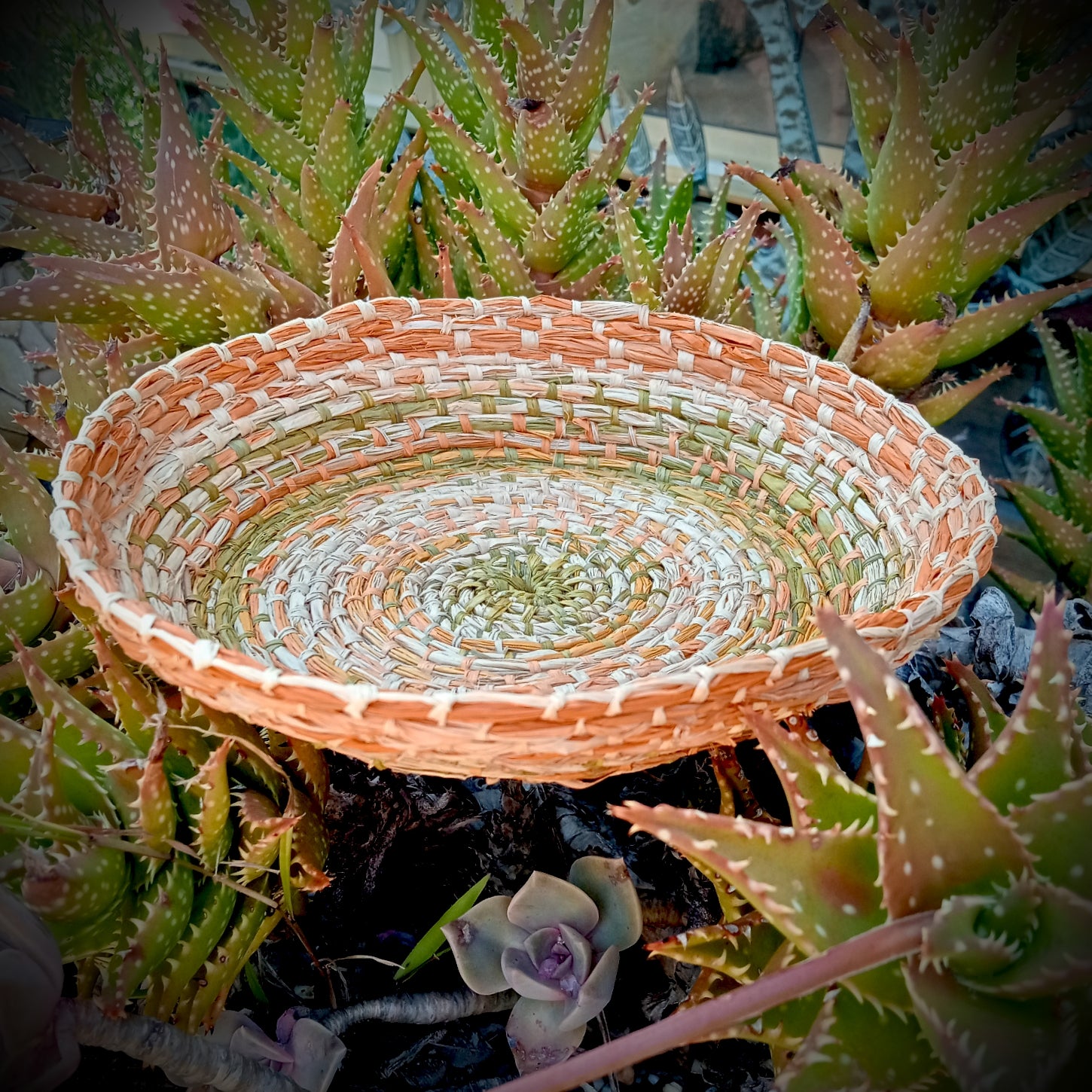 Raffia Basket in orange, green and natural