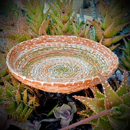 Raffia Basket in orange, green and natural