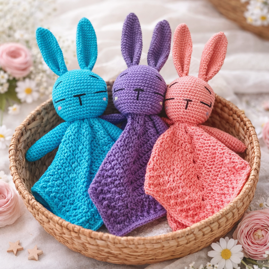 Handmade | Crochet | Bunny | Security Blanket | Comforter | Lovey