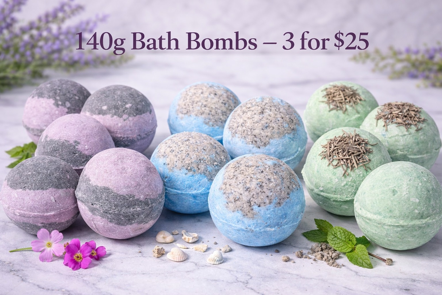 Handmade Bath Bombs 140g | 3 for $25 Bundle | Natural Bath Soak | Relaxing | Gift Idea