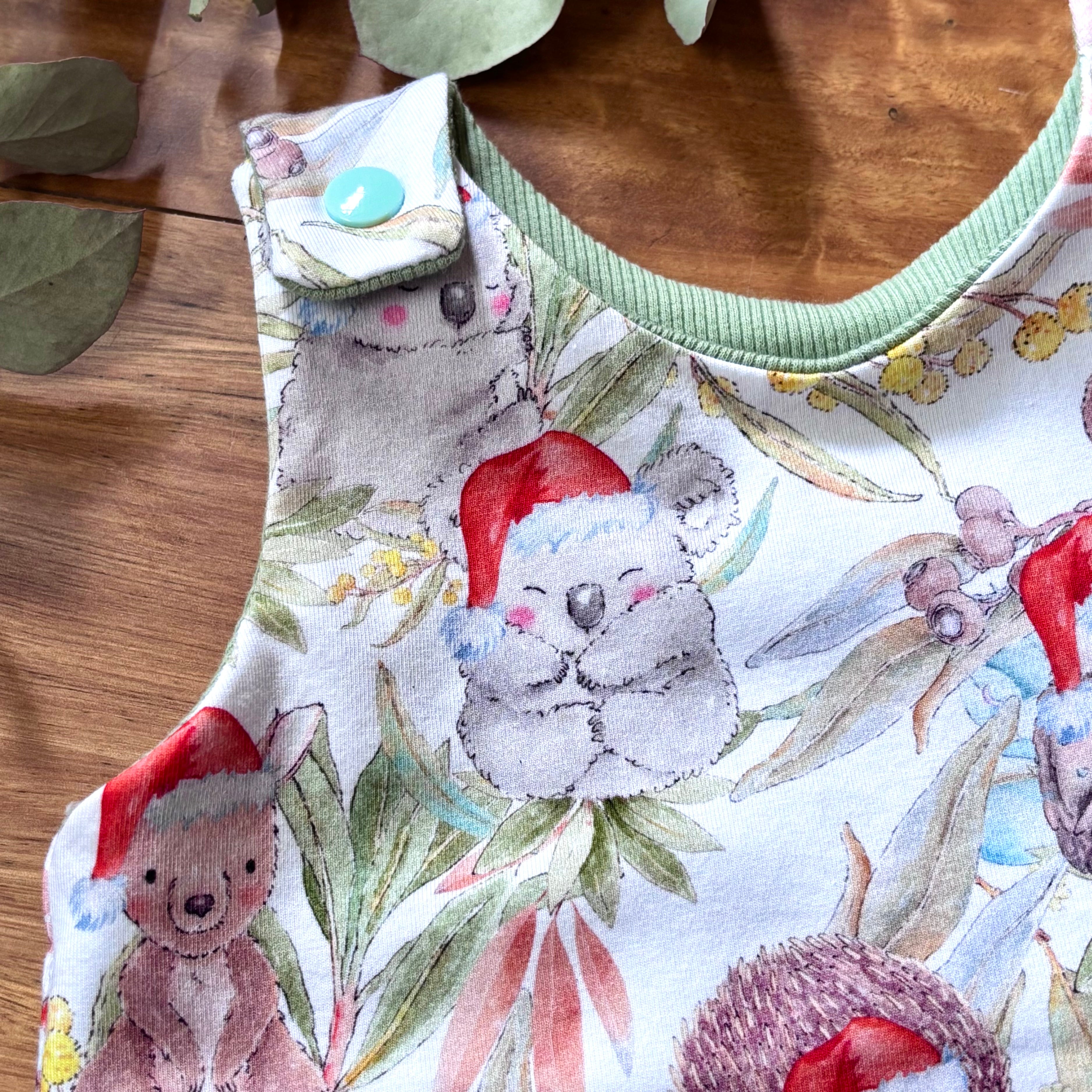 Christmas Baby Summer Romper - Green Aussie Animals