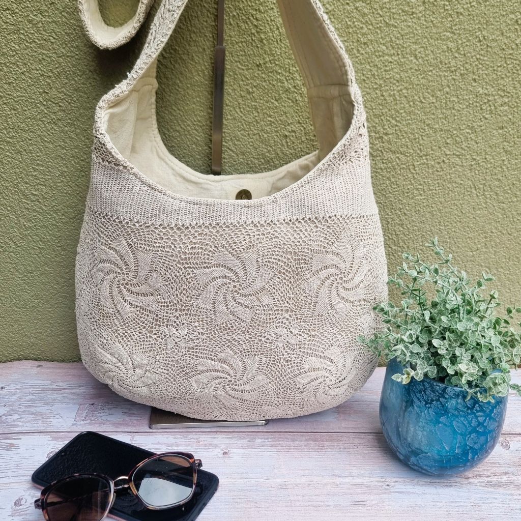 Sadie Jane upcycled hobo bag - vintage cream lace