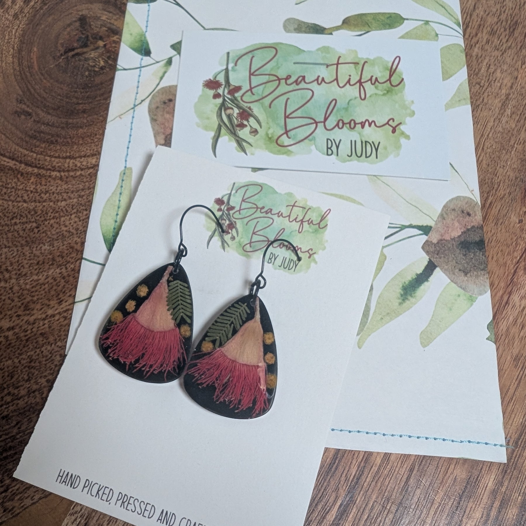 Australian made Flowering gum and wattle earrings