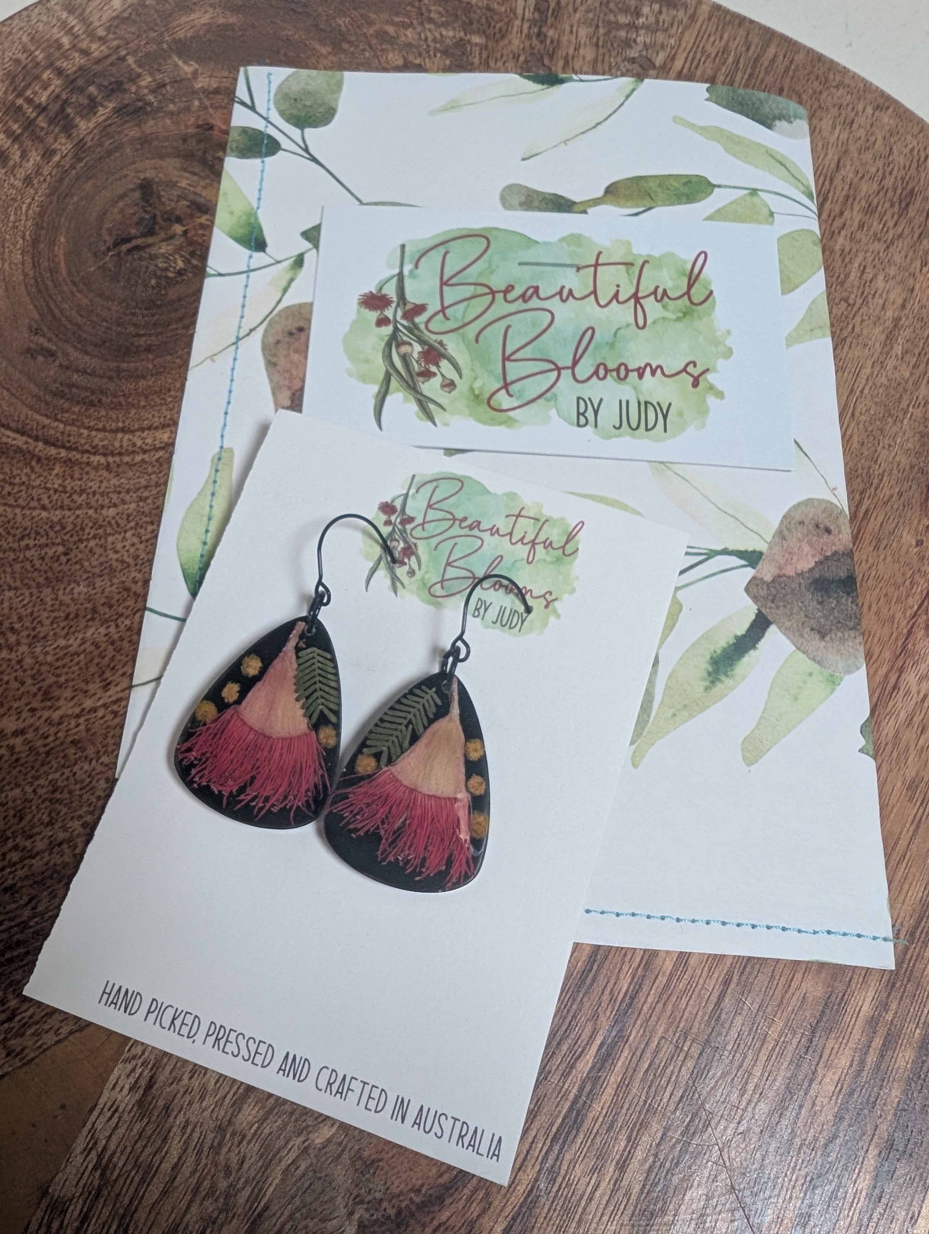 Australian made Flowering gum and wattle earrings