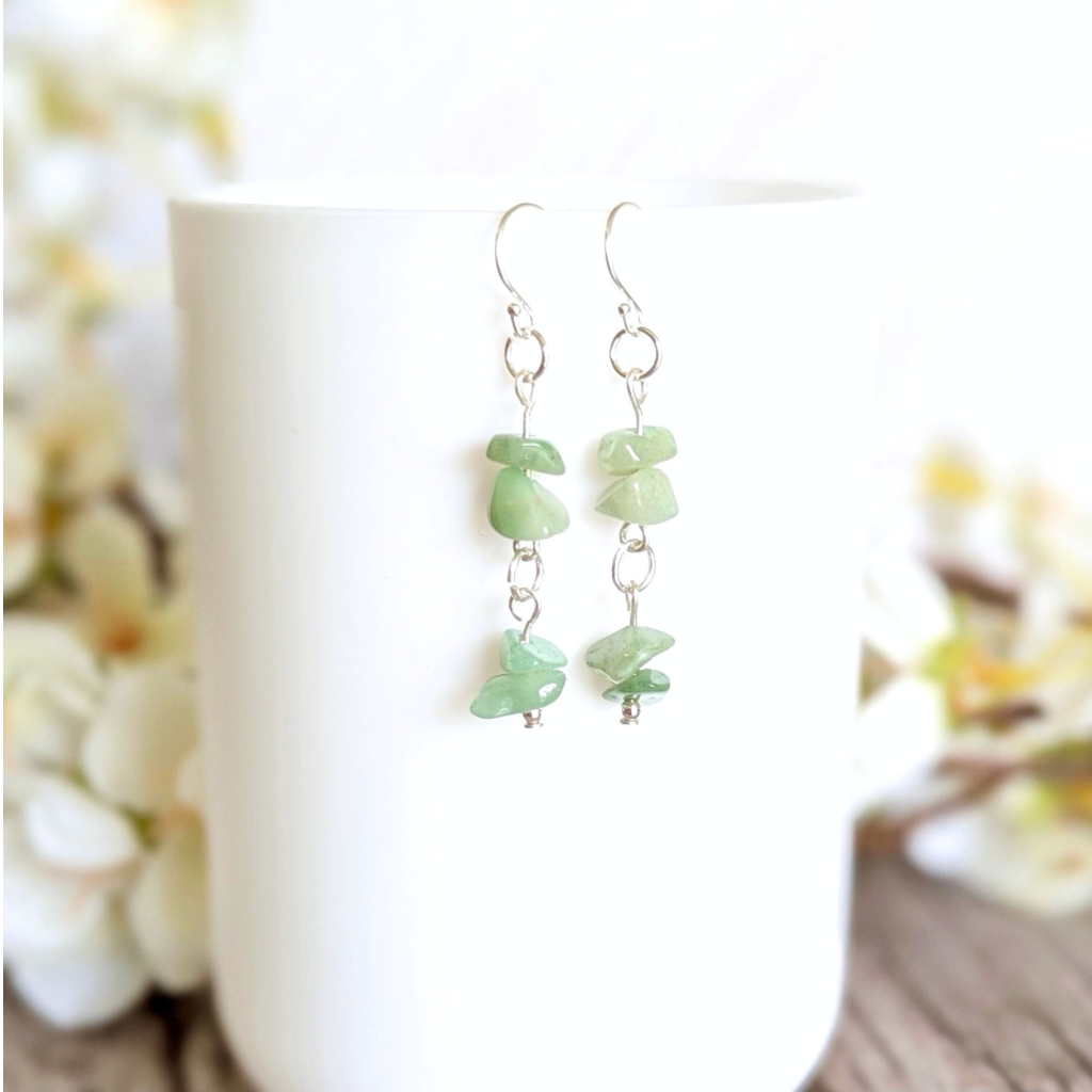 Green aventurine sterling silver earrings - handmade gemstone drop earrings