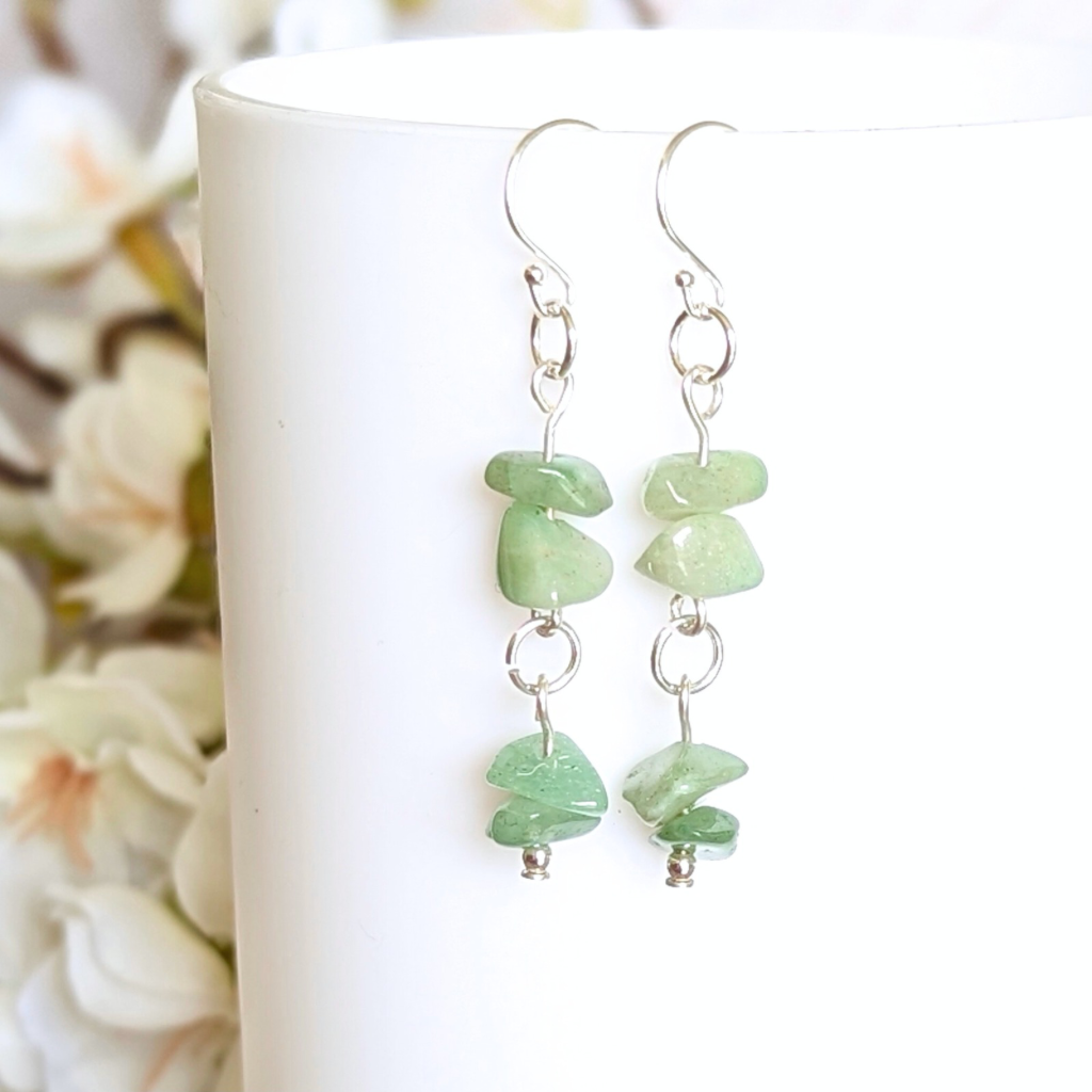 Green aventurine sterling silver earrings - handmade gemstone drop earrings