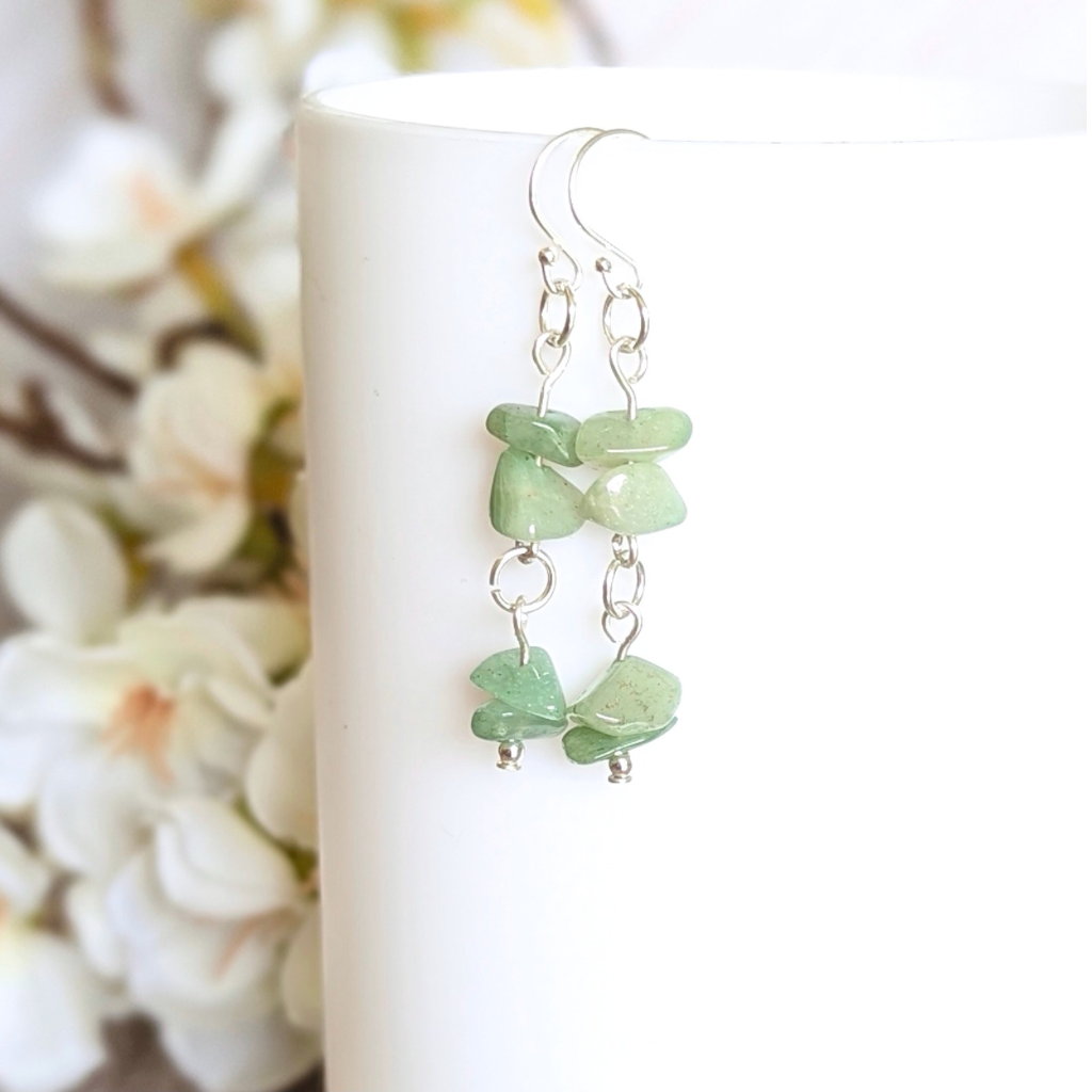Green aventurine sterling silver earrings - handmade gemstone drop earrings