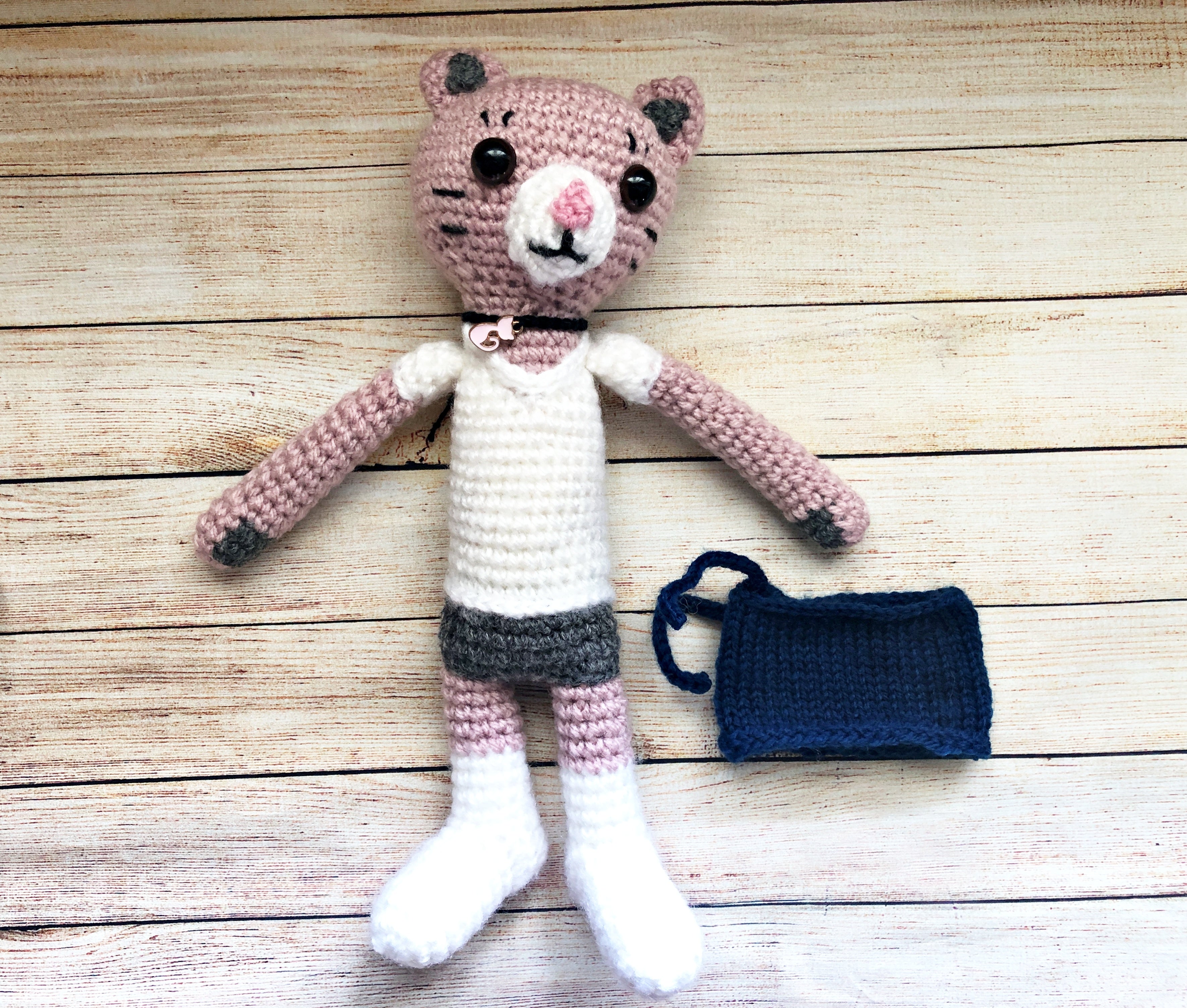 Handmade Crochet Cat – Amigurumi Doll with Skirt, 24cm, One of a Kind