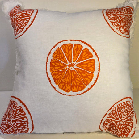 Hand Screen Printed - Oranges & Oranges French Linen cushion covers