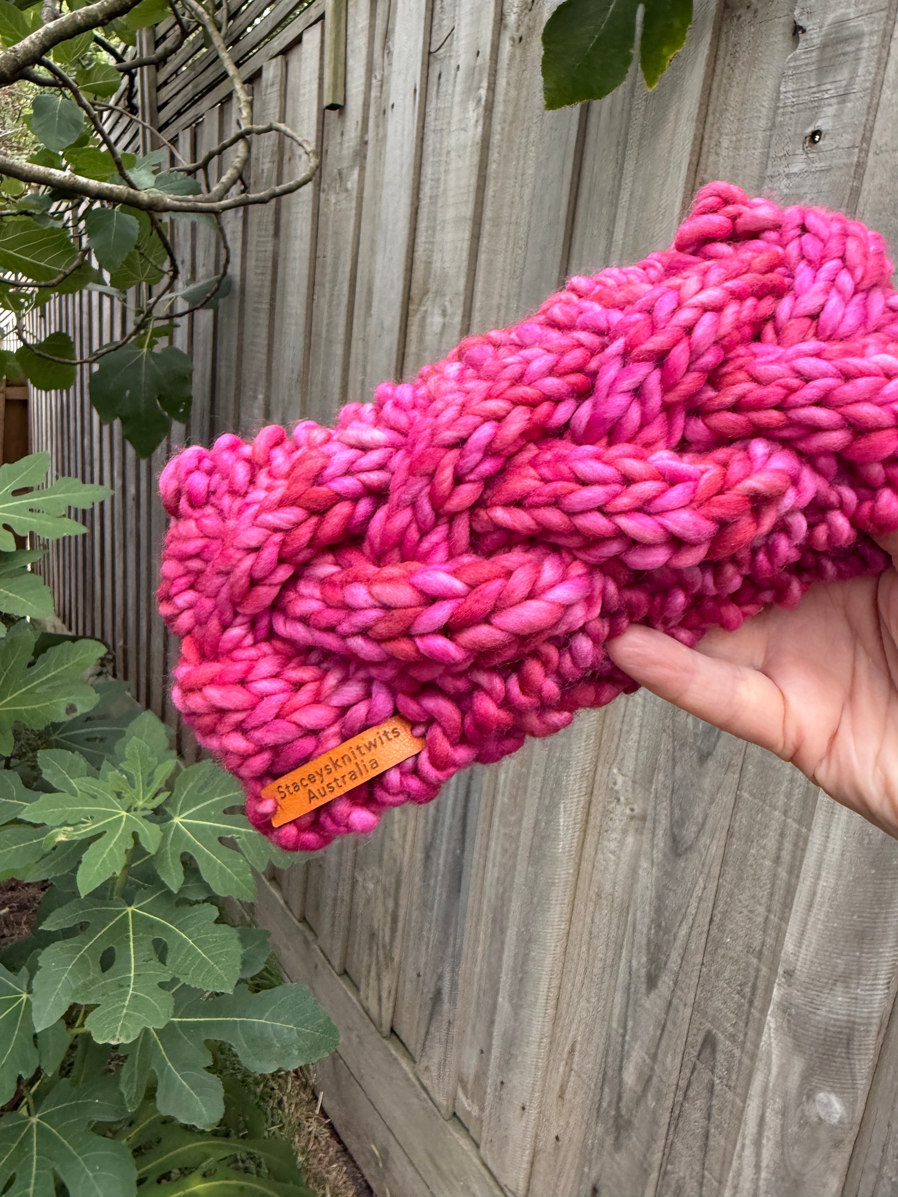 Pink Merino Headband, Ladies Pink Chunky winter headband