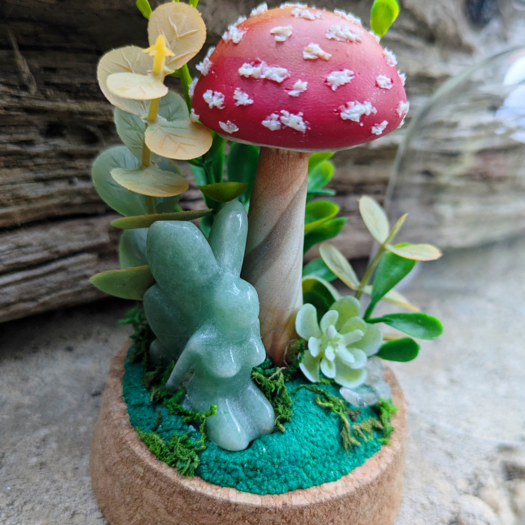 Amanita Mushroom & Jade Fairy Dome – Hand Sculpted Miniature