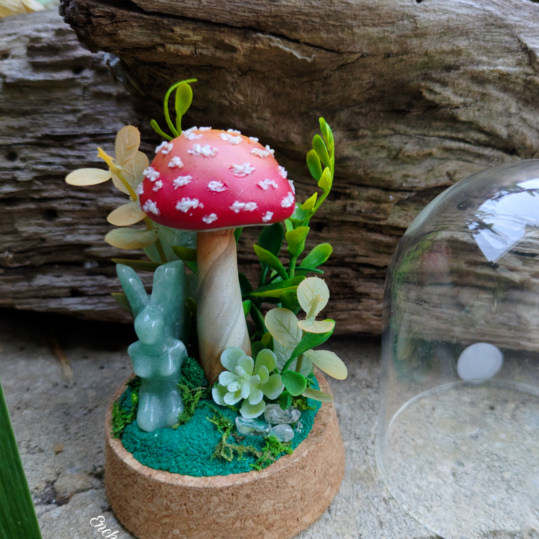 Amanita Mushroom & Jade Fairy Dome – Hand Sculpted Miniature