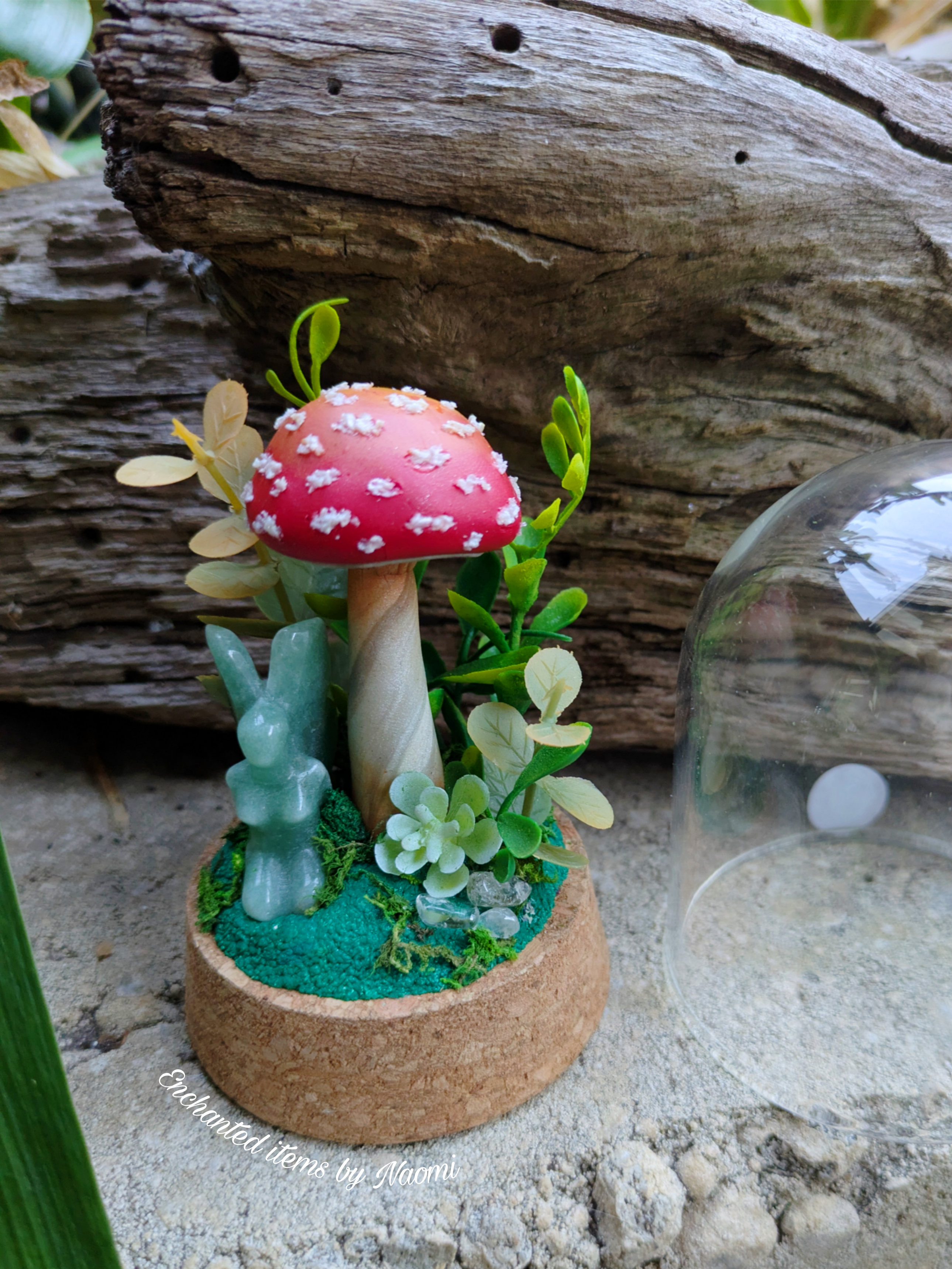 Amanita Mushroom & Jade Fairy Dome – Hand Sculpted Miniature