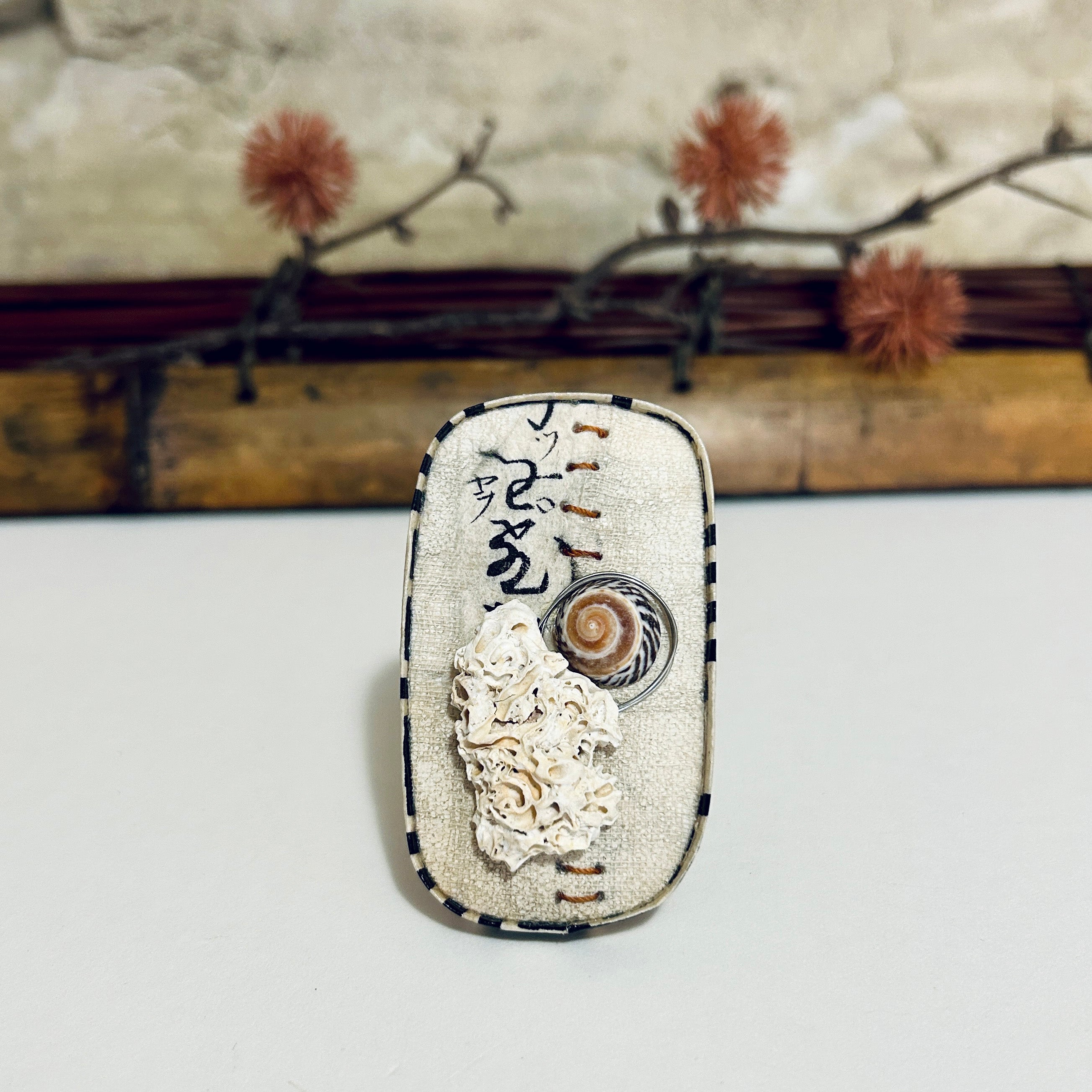 Shell & Textile Brooch Neutral Colours: 4cm x 6.5cm