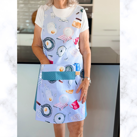 Country living Japanese style cross back kitchen apron. Crafting, gardening, no ties apron.