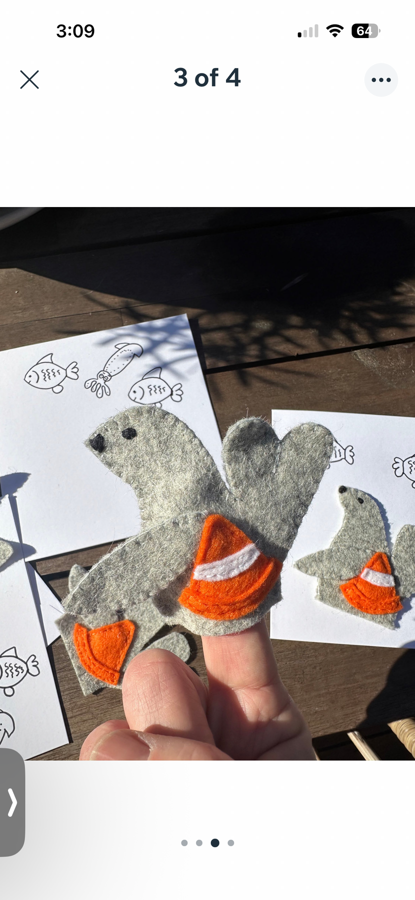 Neil the seal finger puppet