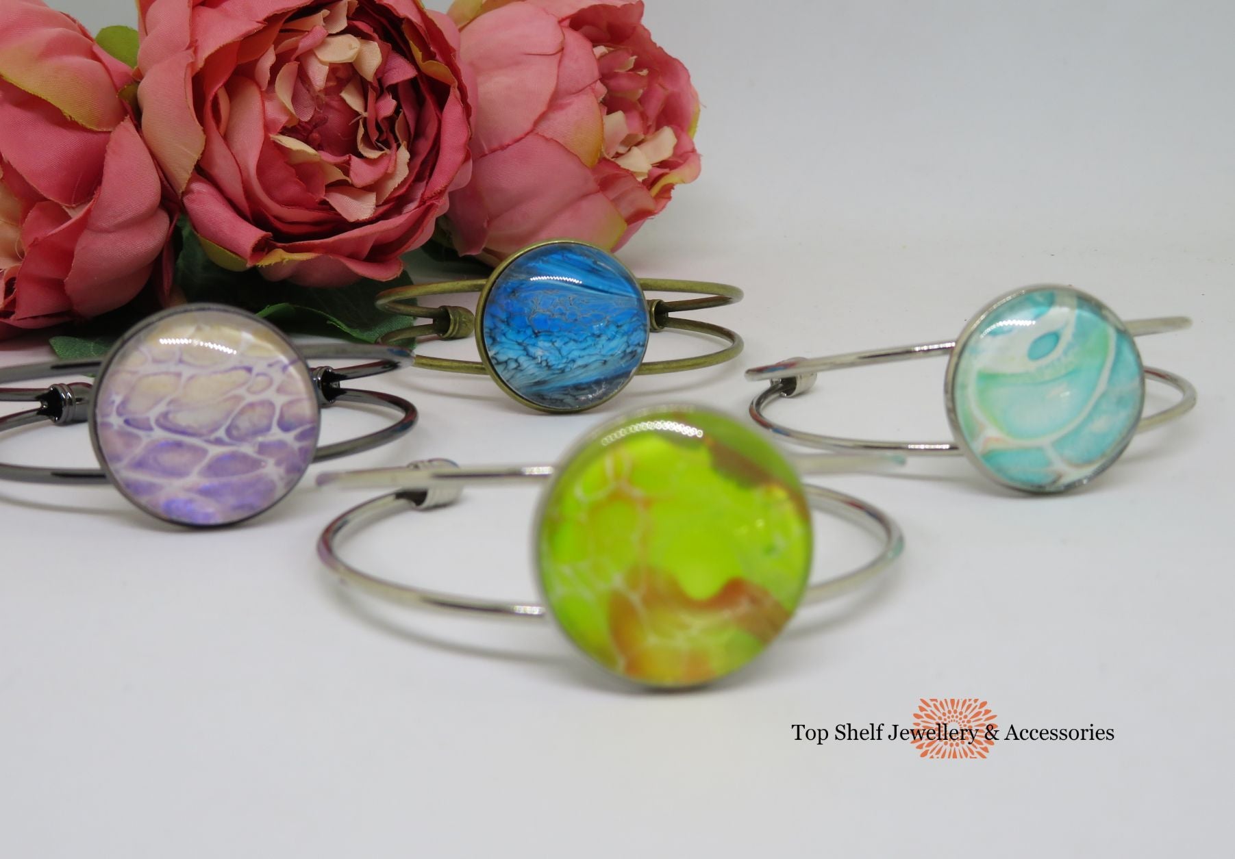 Blue Acrylic Art Hand Painted Open Bracelet Cuff