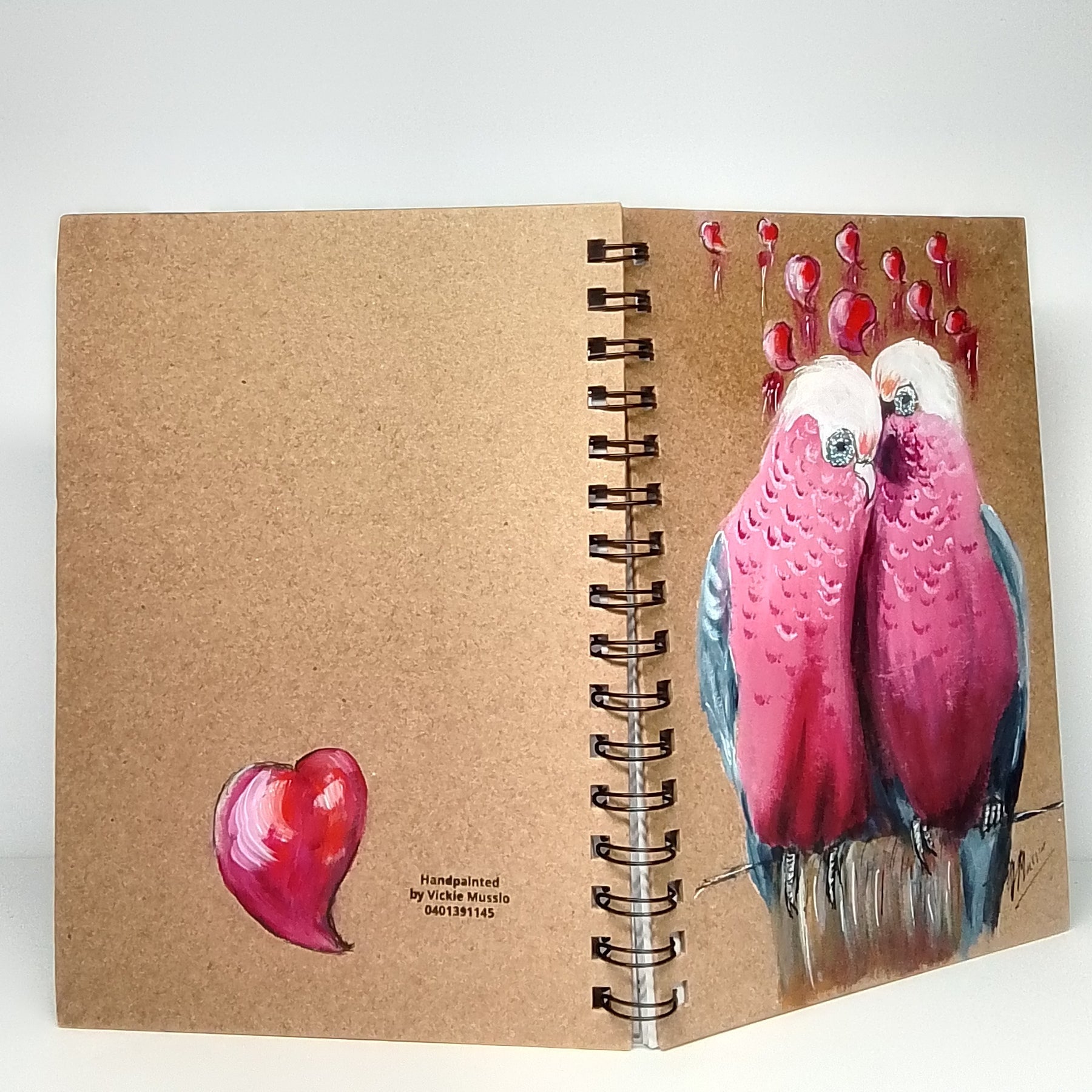Galah Valentine Handpainted Notebook Size A5 Lined.
