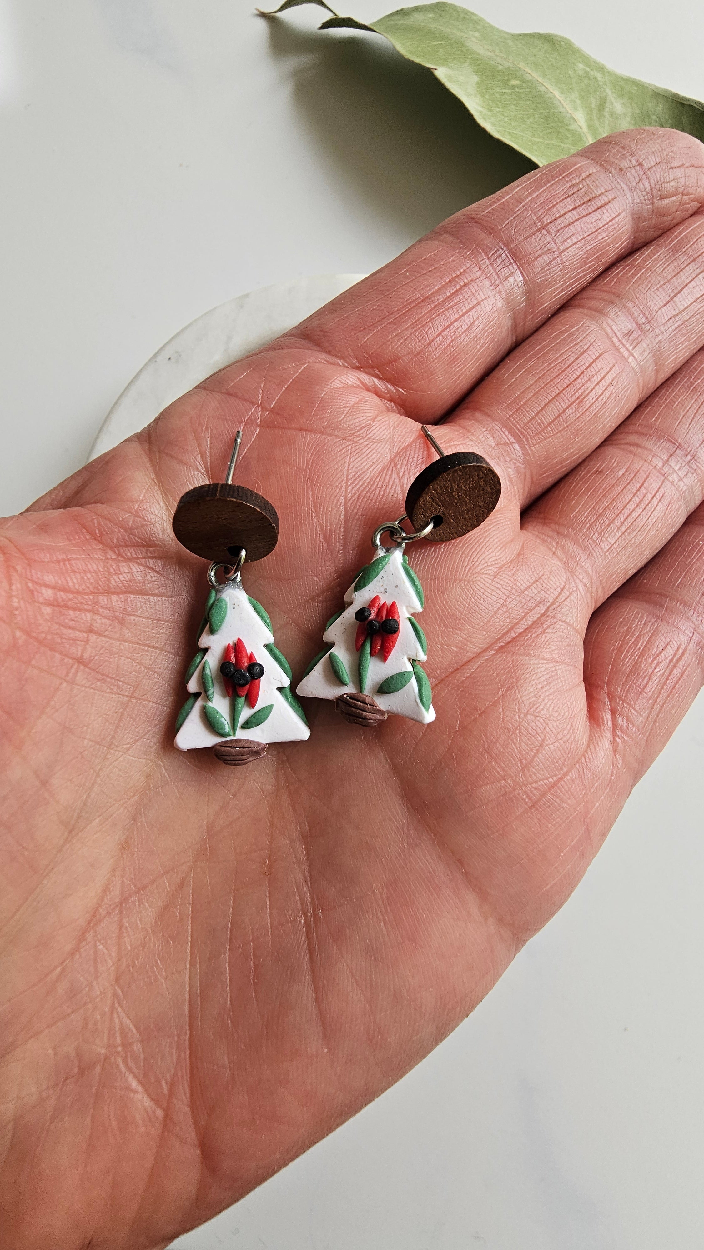 Australiana Christmas Tree Earrings, Sturt Pea ,Handmade Polymer Clay Jewelry.
