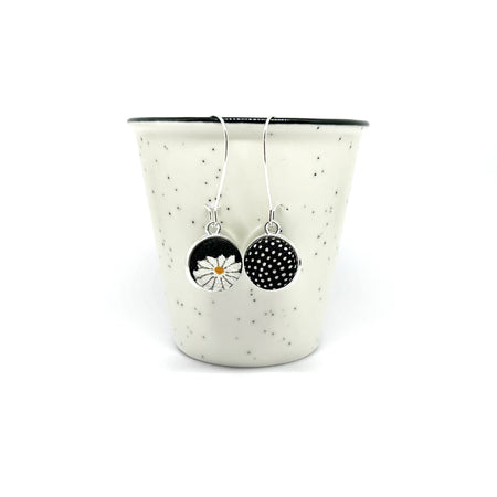 Double Sided Fabric Button Earrings - Daisy