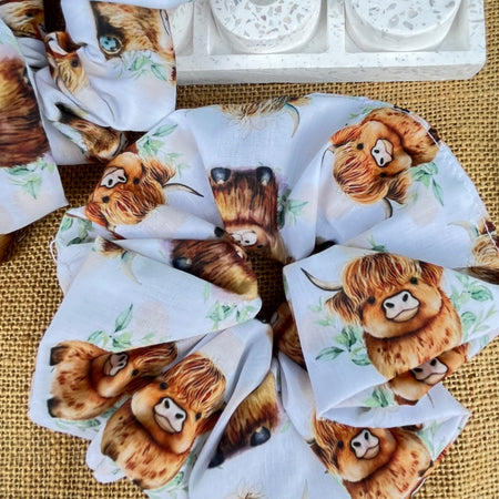 Artisan Handmade Scrunchie in Highland Cow Fabric