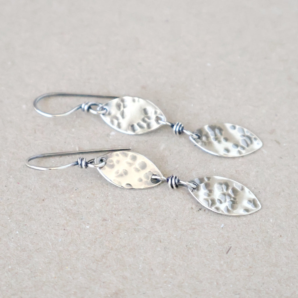 Handcrafted Ethical Sterling Silver Earrings - Playful Double Leaf Drops