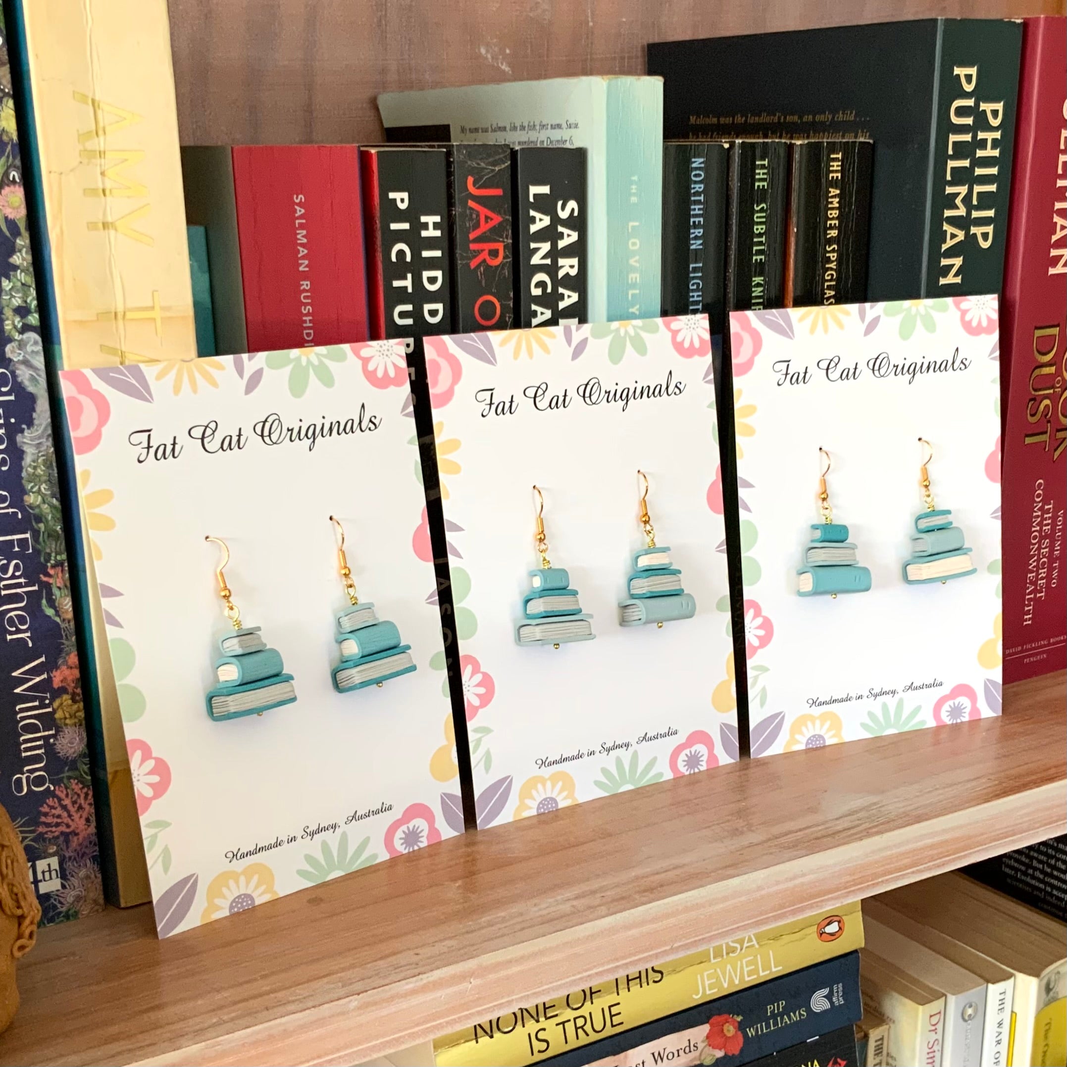 Stacked Stories Earrings – Cerulean Story Stacks | Handmade Book Lover Gift | Mini Book Stack Dangles