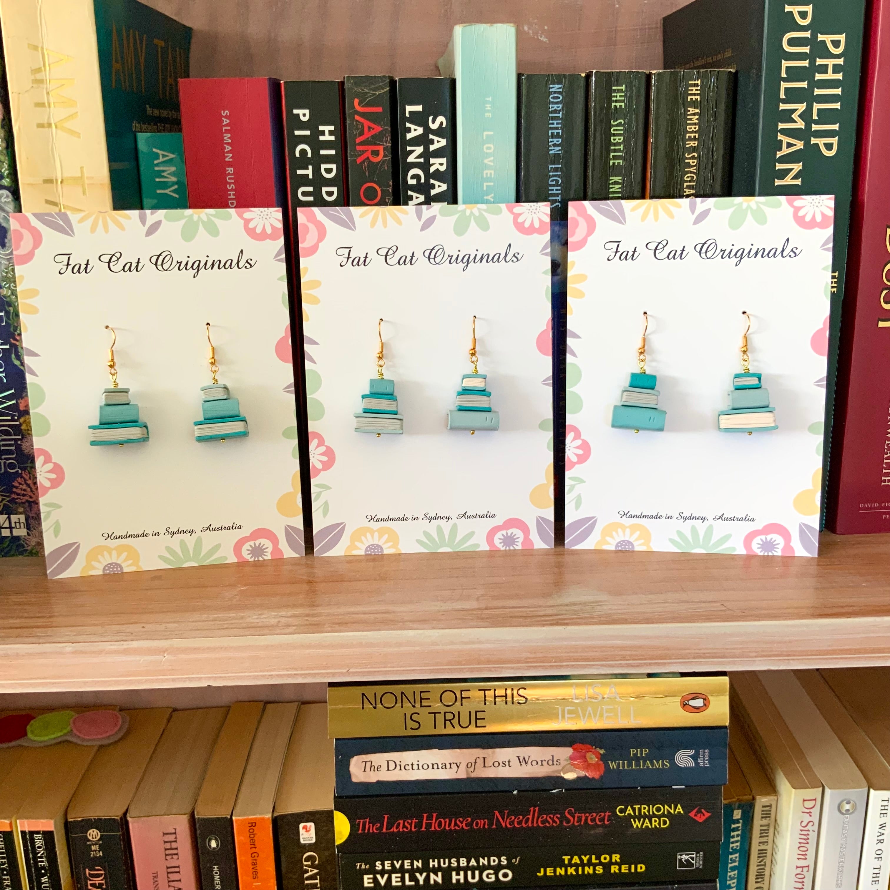 Stacked Stories Earrings – Cerulean Story Stacks | Handmade Book Lover Gift | Mini Book Stack Dangles