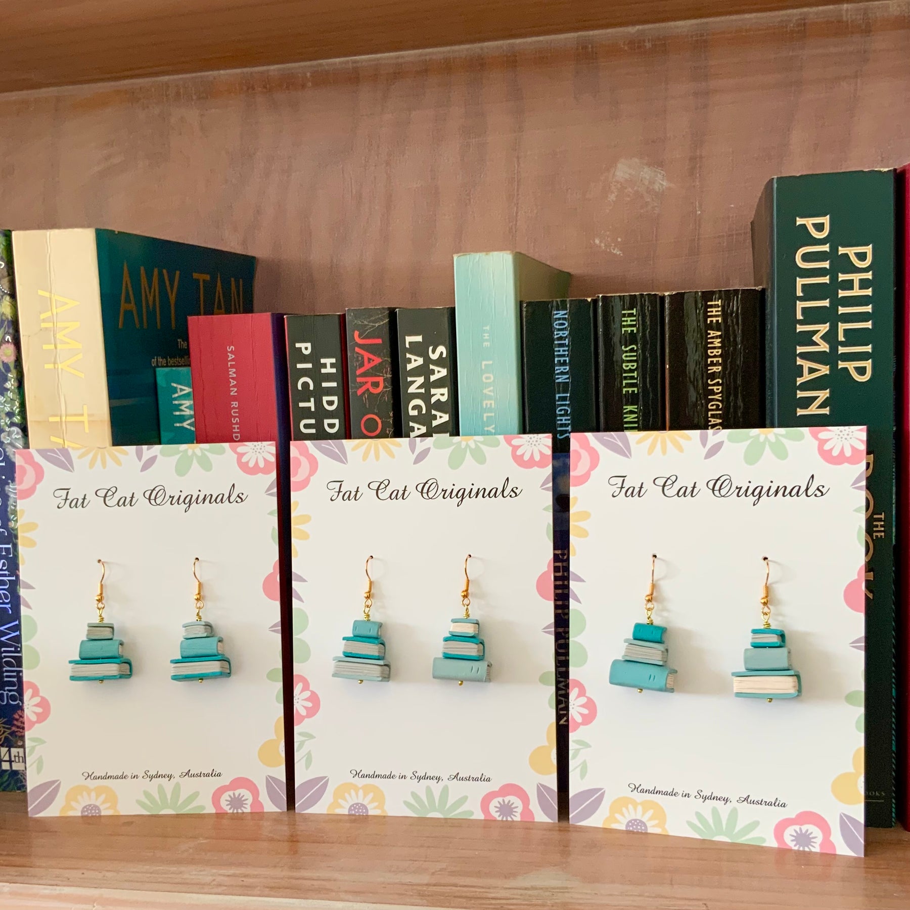 Stacked Stories Earrings – Cerulean Story Stacks | Handmade Book Lover Gift | Mini Book Stack Dangles