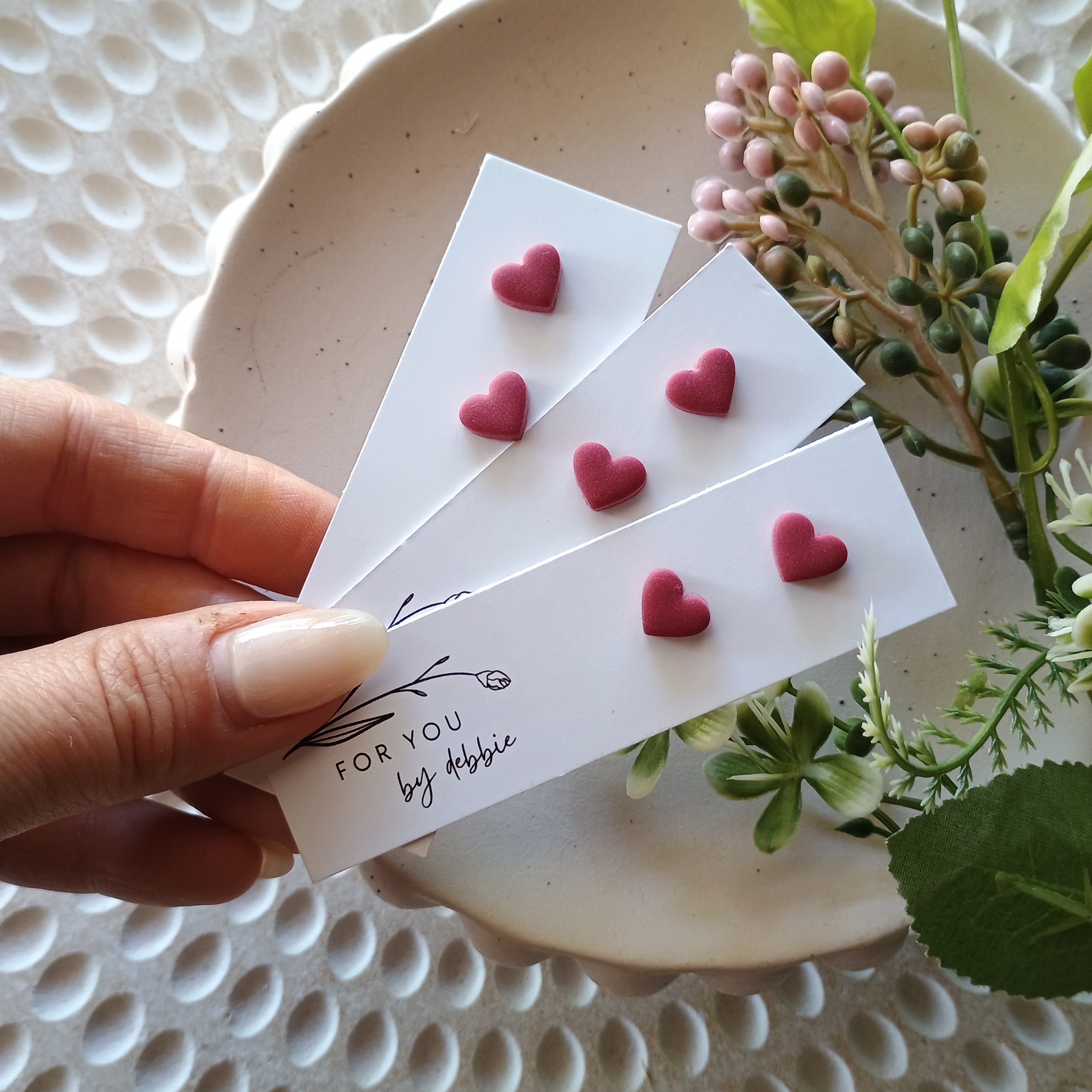 Mini heart stud earrings- Shiraz red