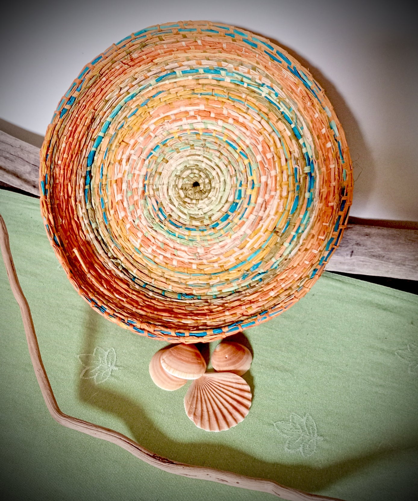 Large Many coloured raffia basket