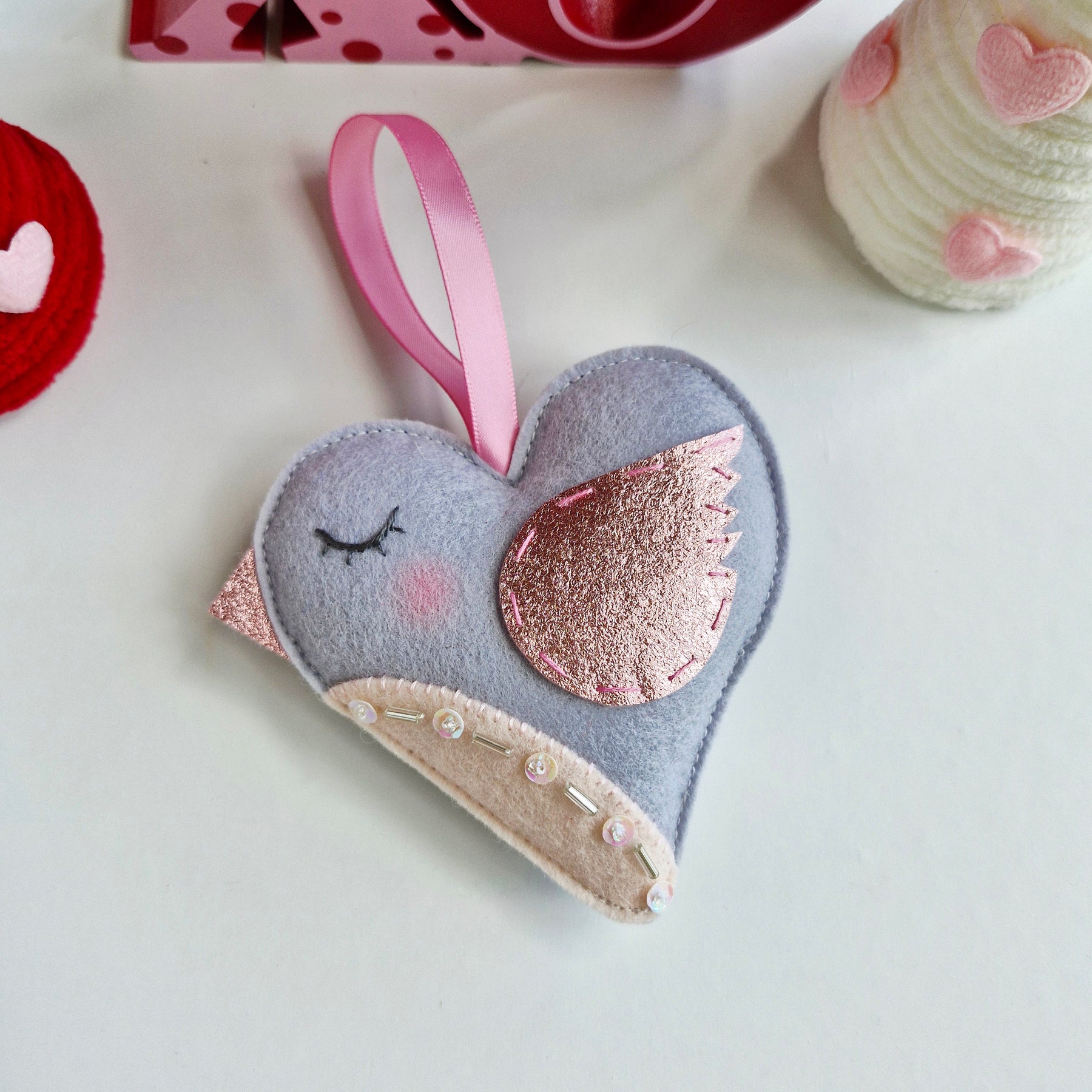Heart Bird Decoration - Grey