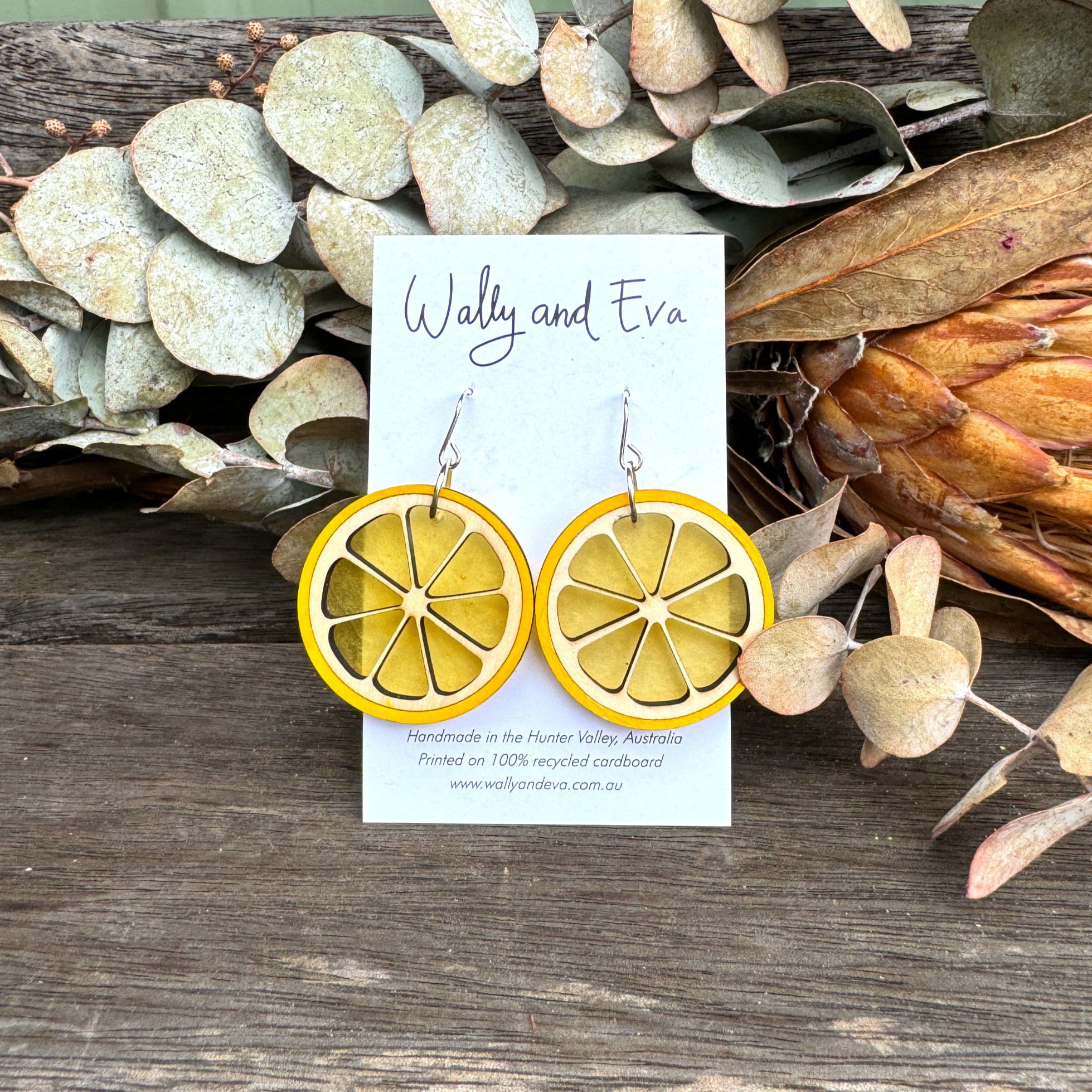 Lime Slice Hand Painted Wood and Resin Earrings