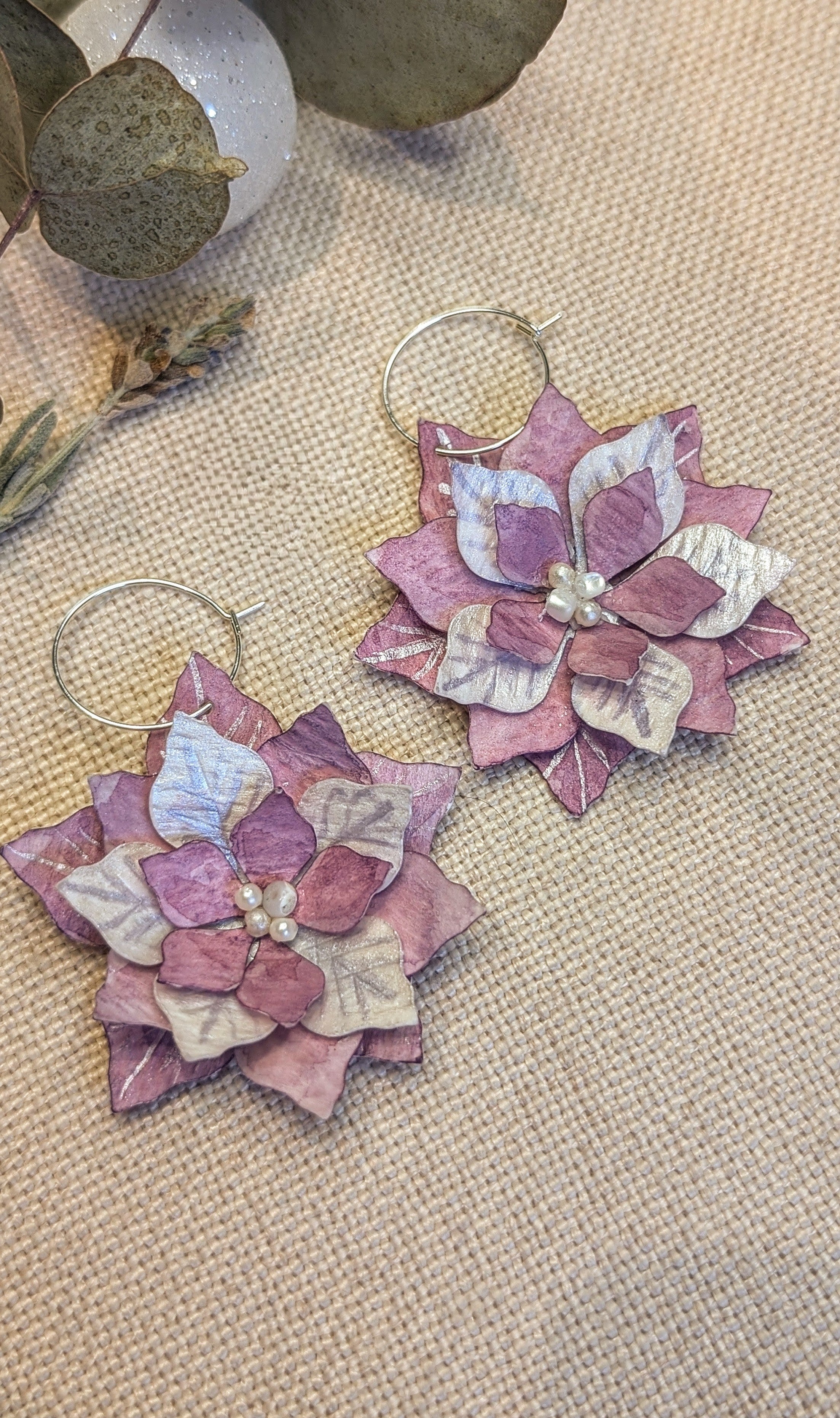 Handcrafted Eco Friendly Christmas Poinsettia Paper Earrings