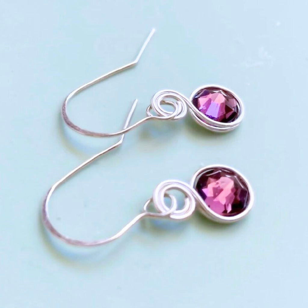 Amethyst purple crystal dangle earrings | Sterling silver | February birthstone gift