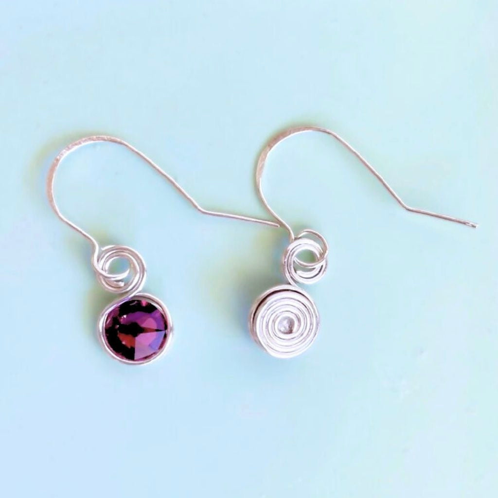 Amethyst purple crystal dangle earrings | Sterling silver | February birthstone gift