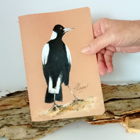 Handpainted Magpie Cotton Bound Notebook -  (custom order)