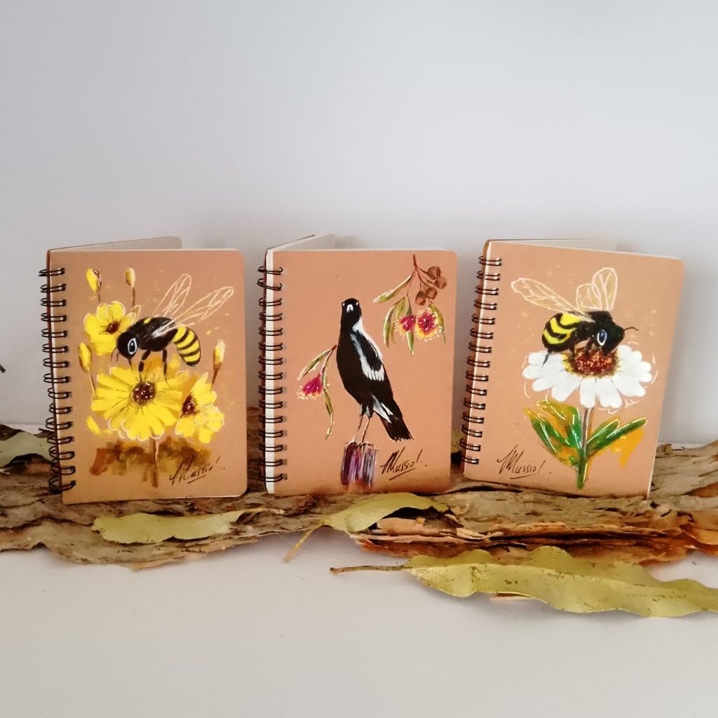 Handpainted Pocket Notebooks. Single or Set of 3. Bird and Animal designs