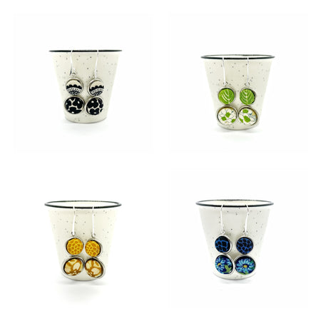 Double Drop Kimono Fabric Button Earrings