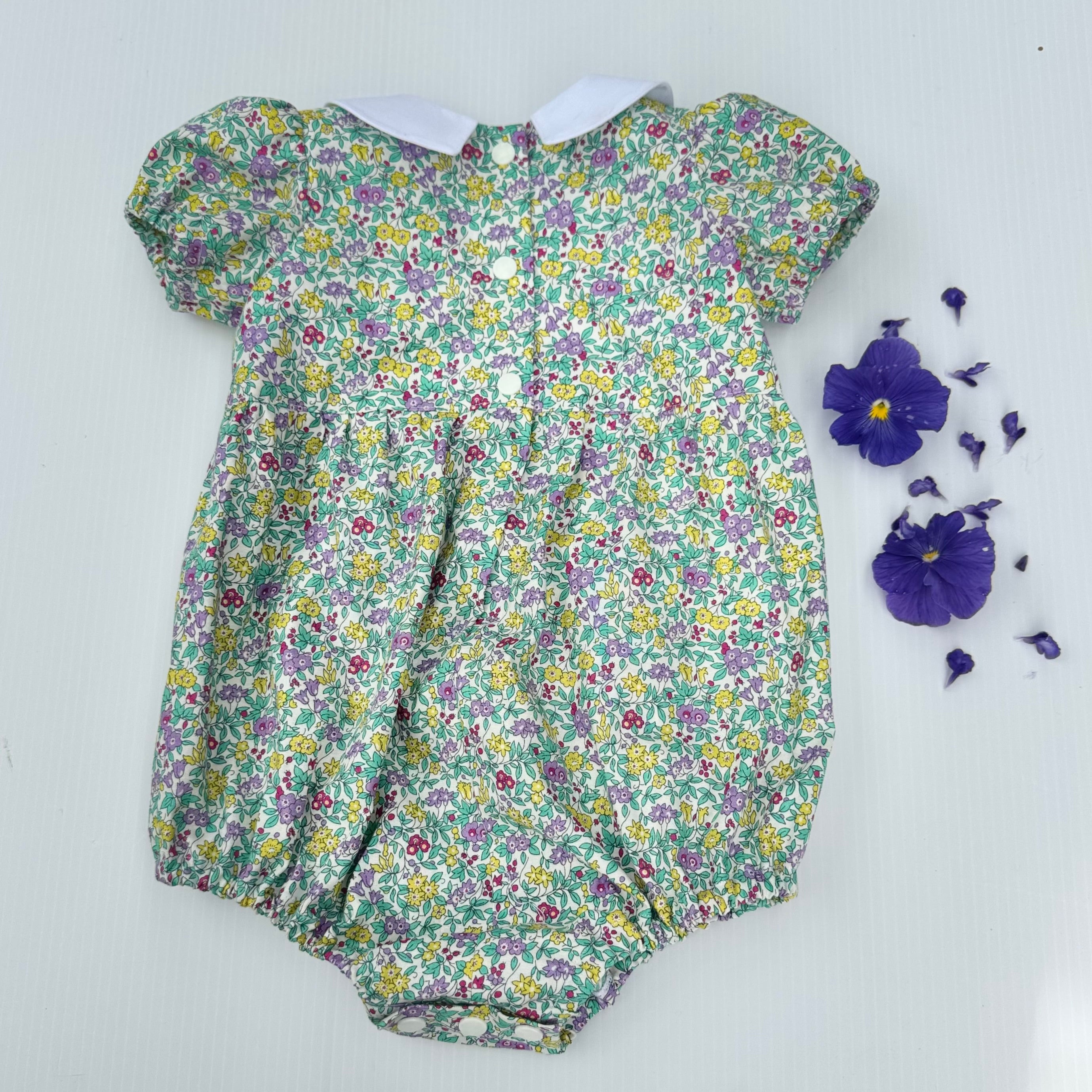 Liberty Baby Playsuit with Hand Embroidery