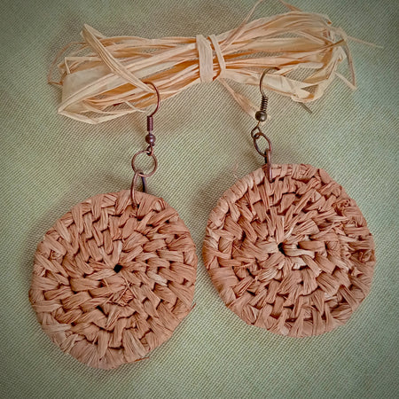 Woven Raffia Spiral Earrings, Various colours