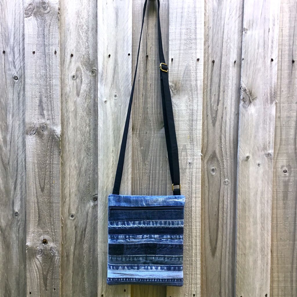 Upcycled Denim Cross Body Bag - Blue Stripes