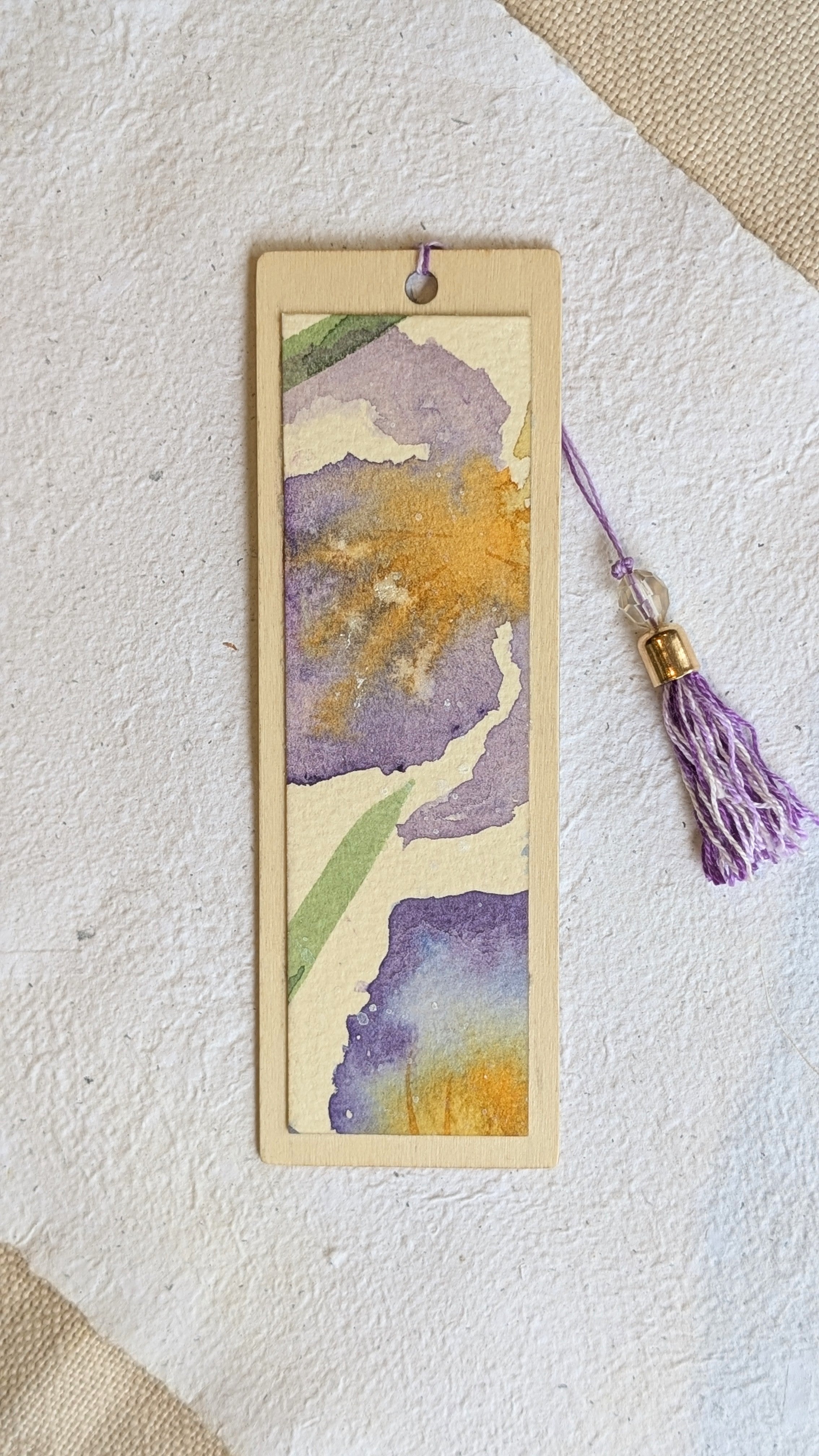 Handmade Watercolour Iris Bookmark | Framed Mini Artwork for Book Lovers