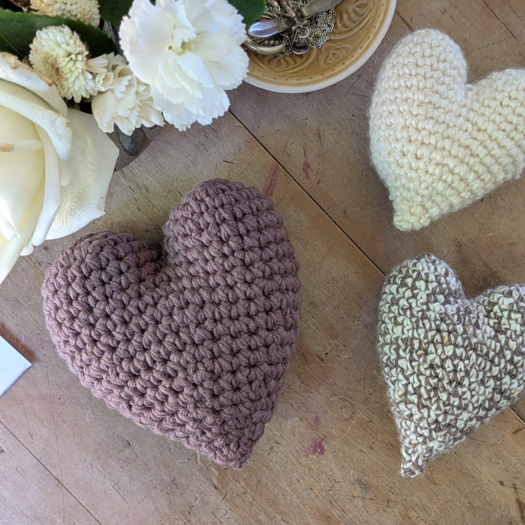 'Love is Love' Heart Natural Colours Textured Crochet
