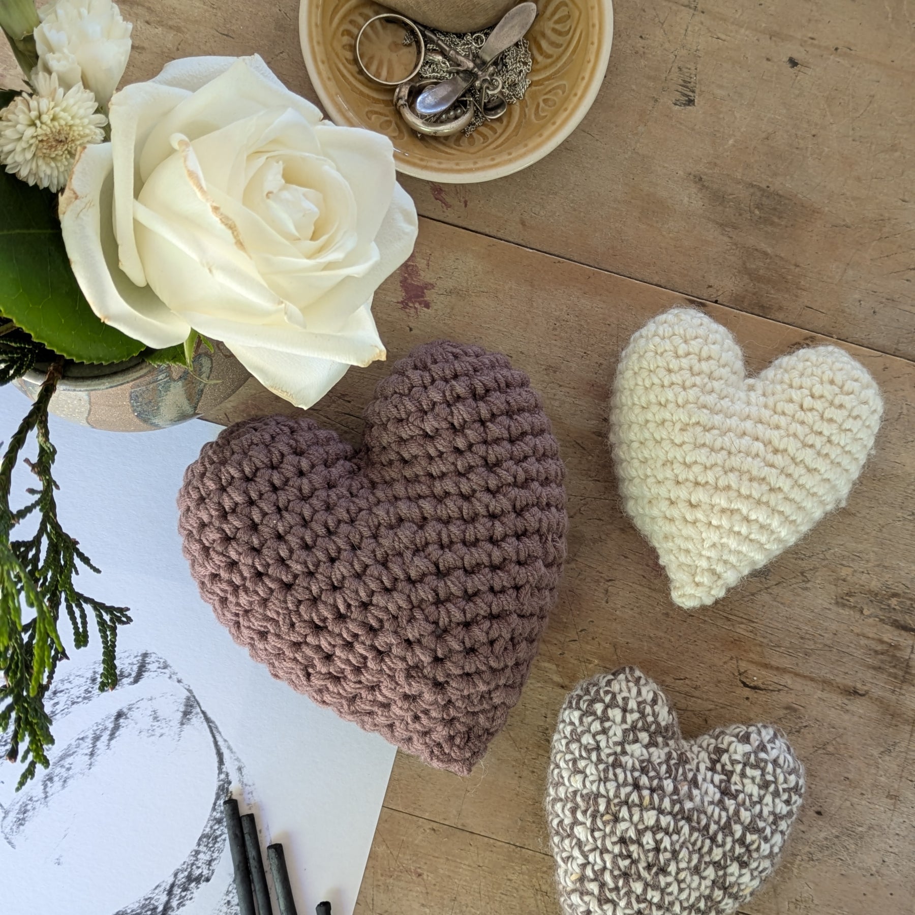 'Love is Love' Heart Natural Colours Textured Crochet