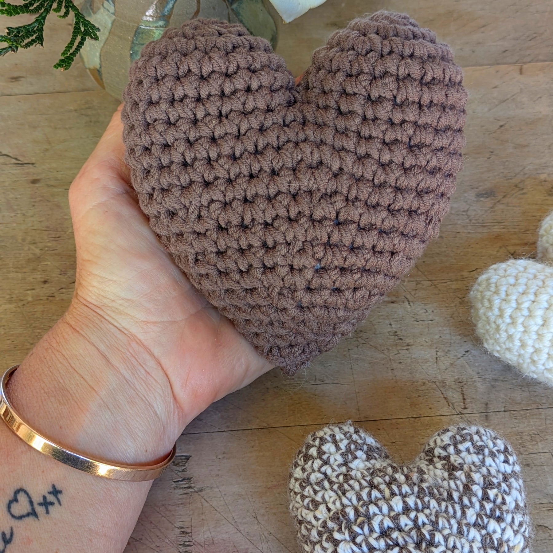 'Love is Love' Heart Natural Colours Textured Crochet