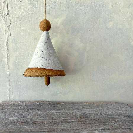 Rustic Ceramic Christmas Bell - Cone Shaped with White Glaze