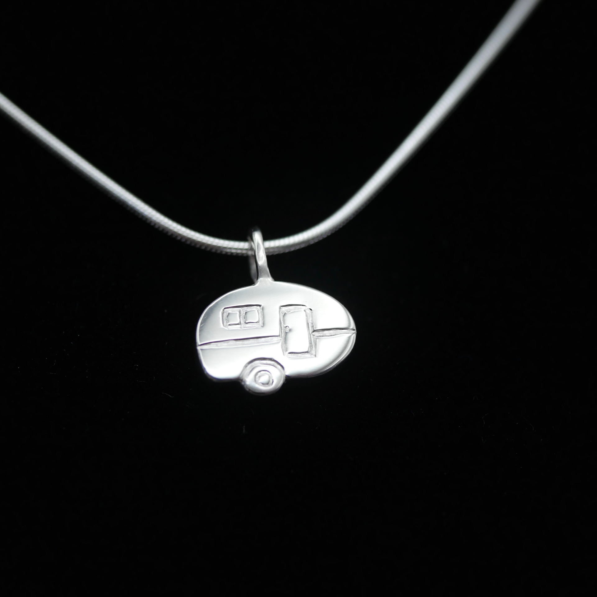 Caravan - Handmade Sterling Silver Vintage Van Pendant with Snake Chain